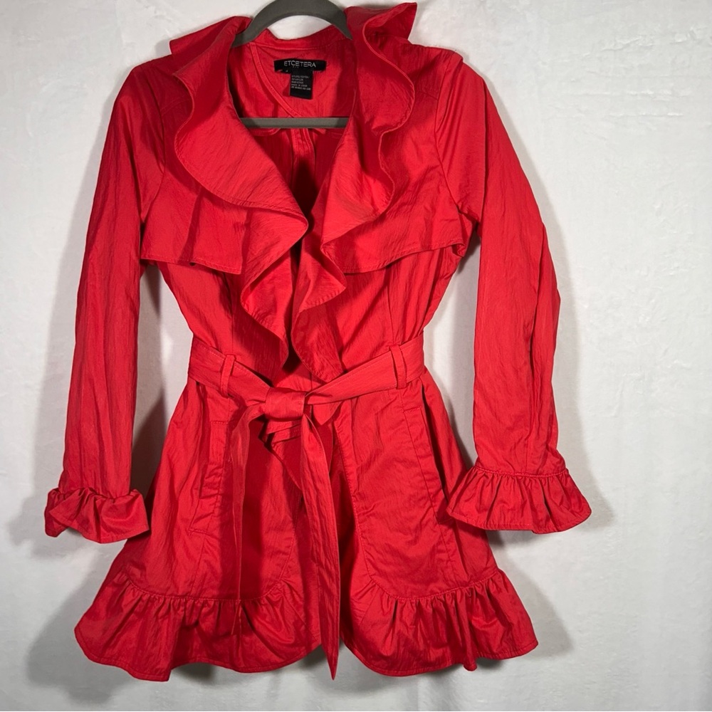 Etcetera Women’s Ruffled Jacket with Tie Belt Sz 4 Flirty Coquette Feminine